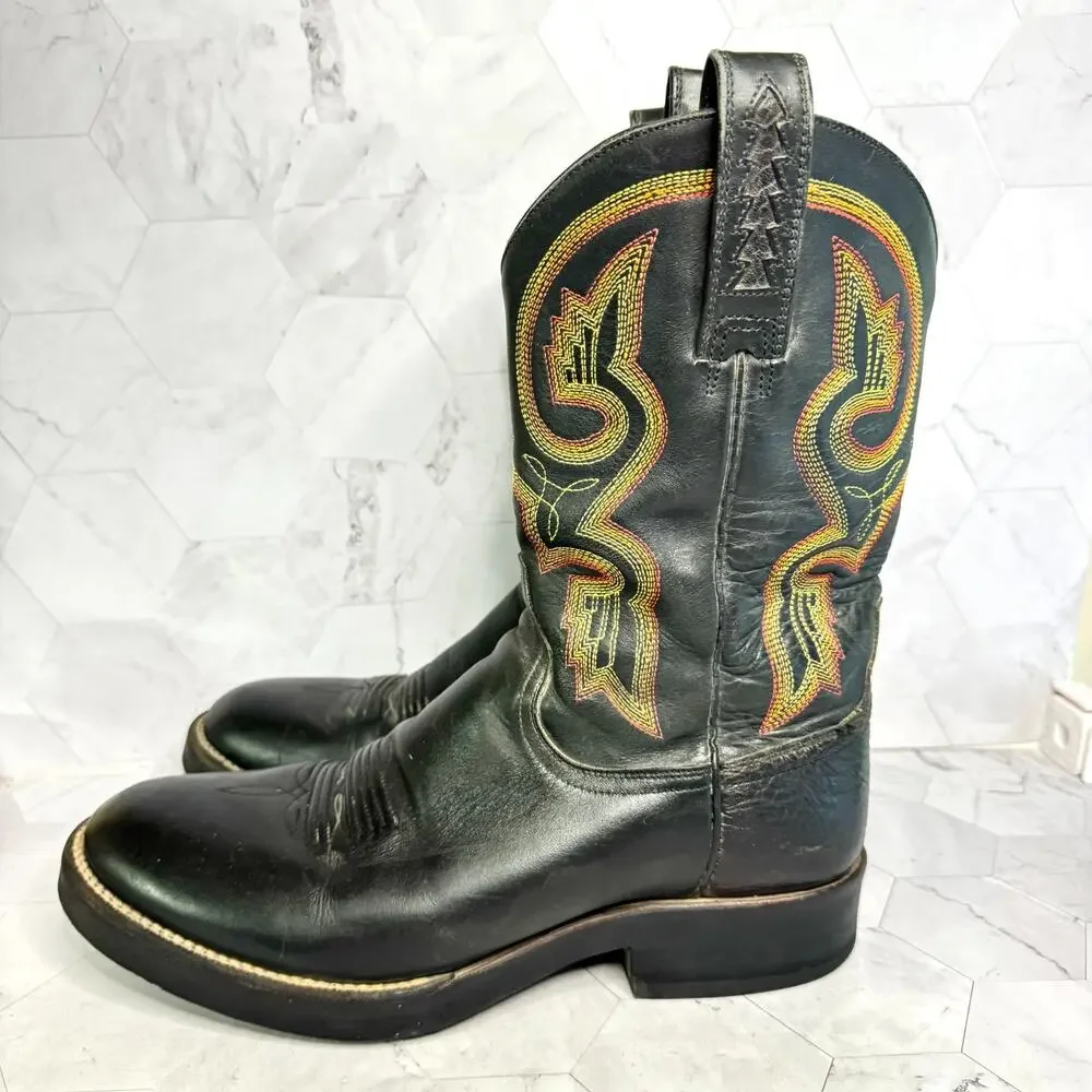 Ariat Boots Mens 8.5 D Black Leather Embroidered Cowboy Boots Western #38109
